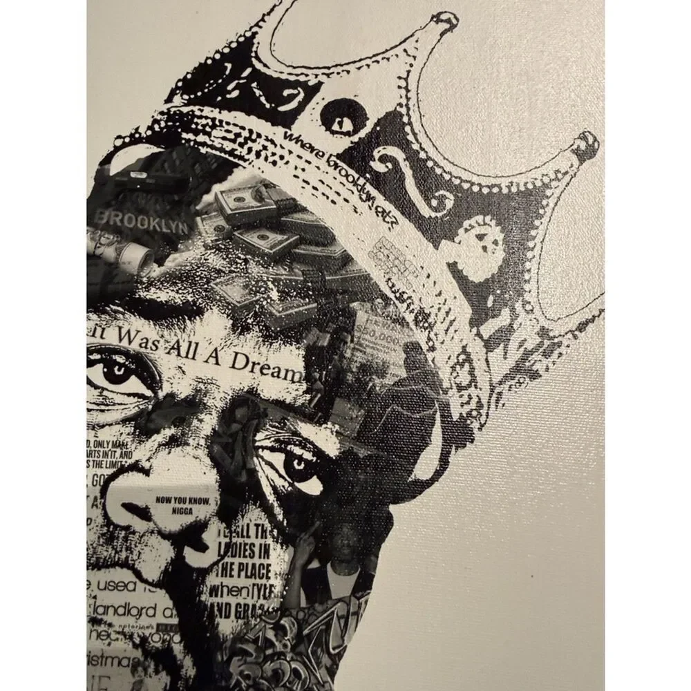 Black & White BIGGIE King Crown Wall Art Canvas - Collage Biggie Smalls - 12x12
